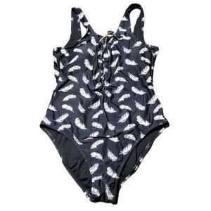 GIANNI Bini One Piece Black Feather Swimsuit Swim Large